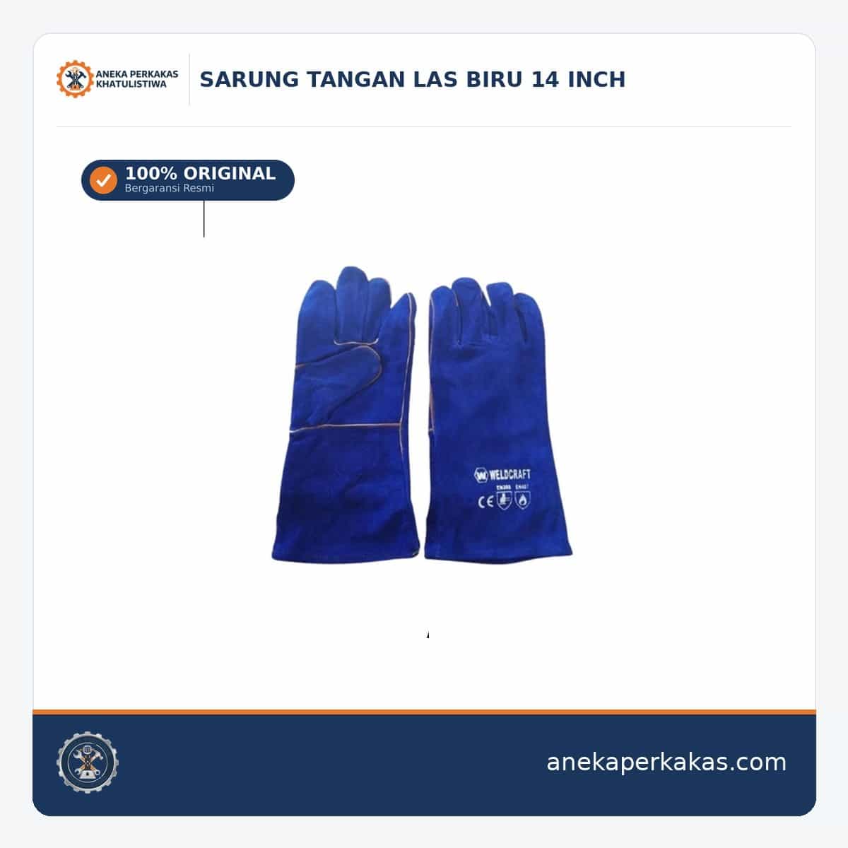 SARUNG TANGAN LAS BIRU 14 INCH — Sarung Tangan Safety