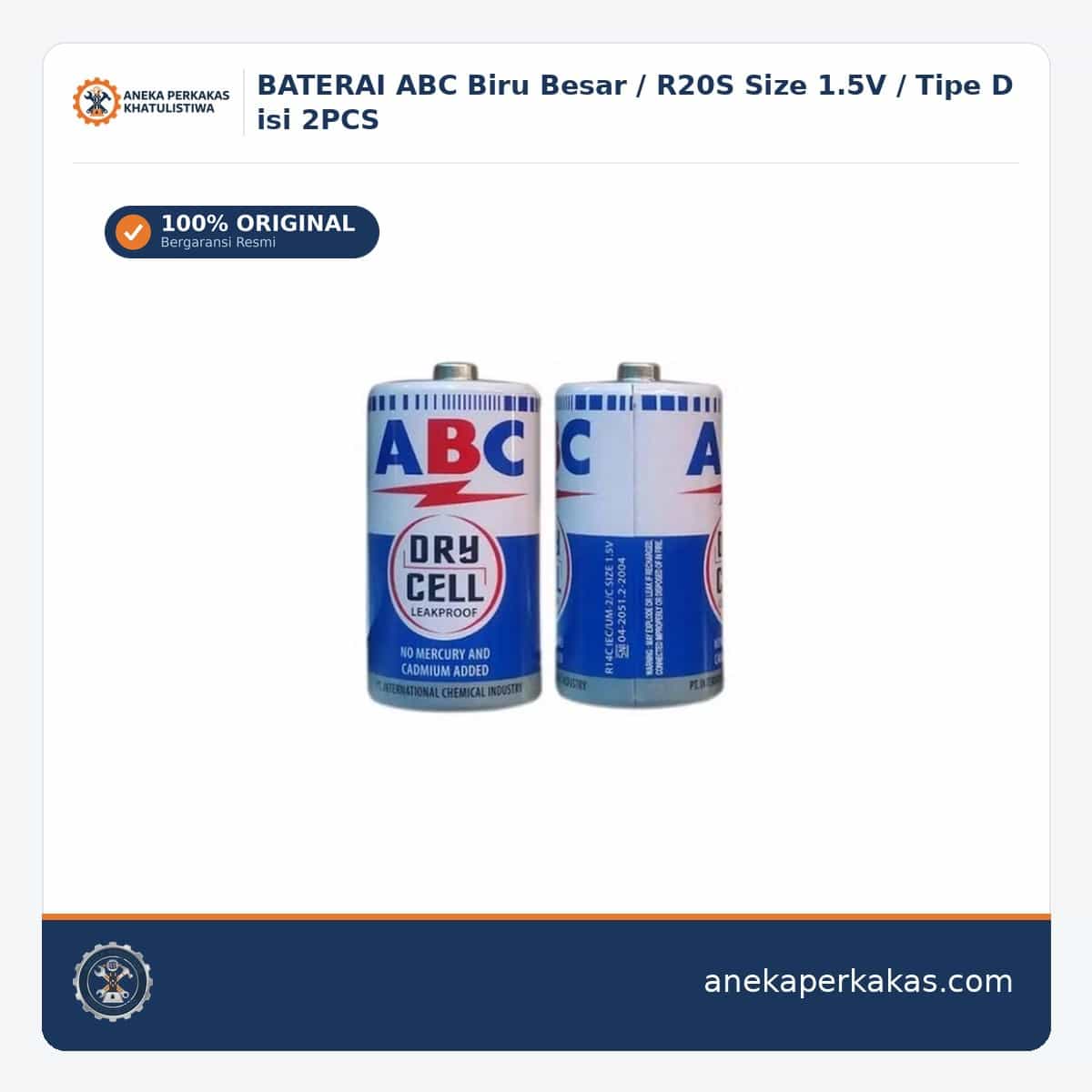 BATERAI ABC Biru Besar / R20S Size 1.5V / Tipe D isi 2PCS — Baterai