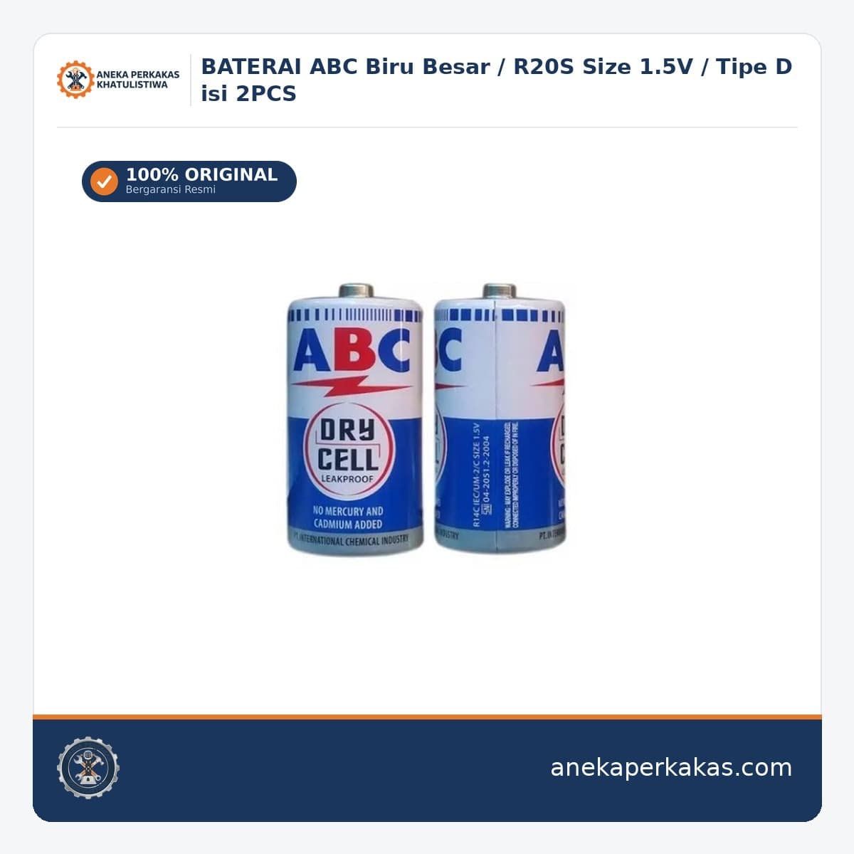 BATERAI ABC Biru Besar / R20S Size 1.5V / Tipe D isi 2PCS β Baterai