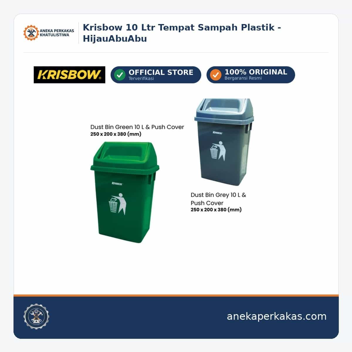 Krisbow 10 Ltr Tempat Sampah Plastik - HijauAbuAbu β Manual