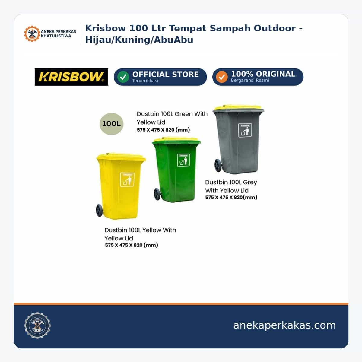 Krisbow 100 Ltr Tempat Sampah Outdoor - Hijau/Kuning/AbuAbu β Manual
