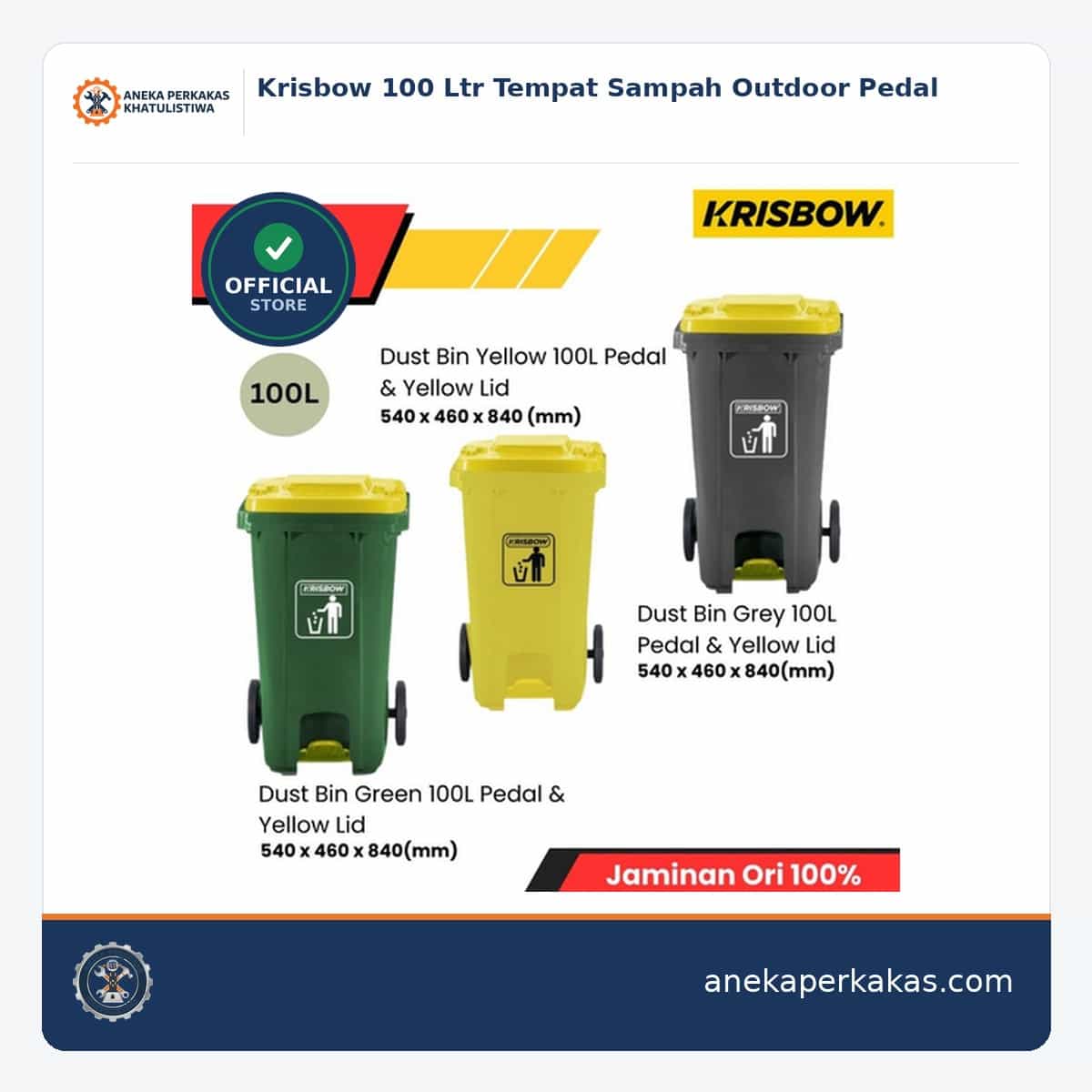 Krisbow 100 Ltr Tempat Sampah Outdoor Pedal β Manual