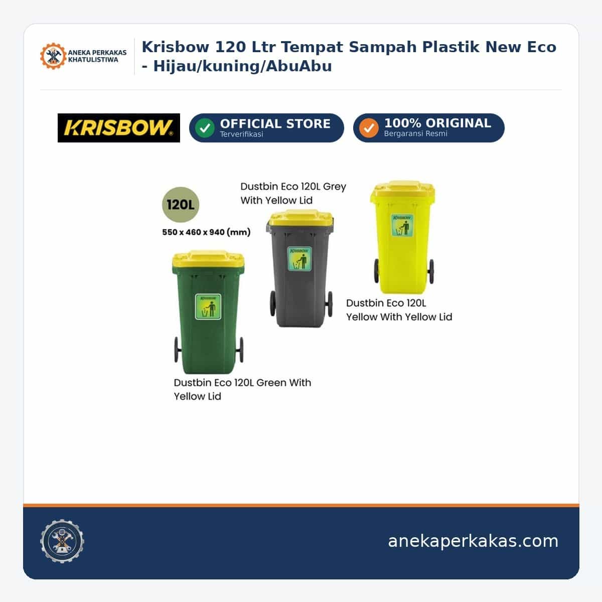 Krisbow 120 Ltr Tempat Sampah Plastik New Eco - Hijau/kuning/AbuAbu β Manual