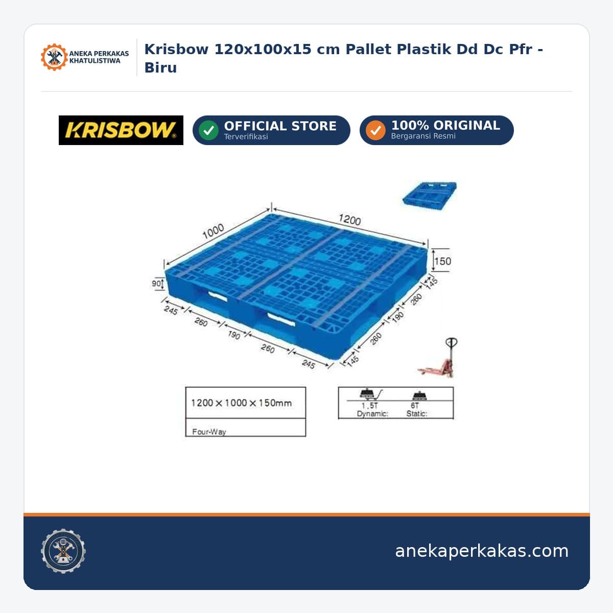 Krisbow 120x100x15 cm Pallet Plastik Dd Dc Pfr - Biru
