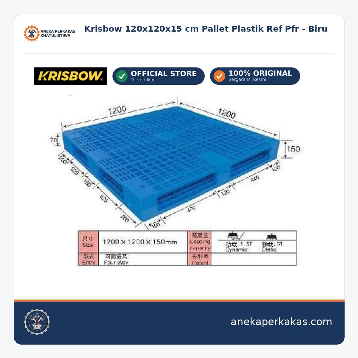 Krisbow 120x120x15 cm Pallet Plastik Ref Pfr - Biru