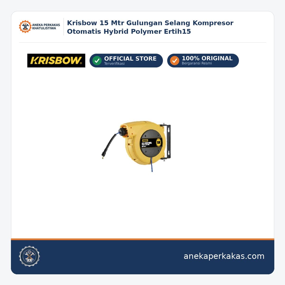 Krisbow 15 Mtr Gulungan Selang Kompresor Otomatis Hybrid Polymer Ertih15