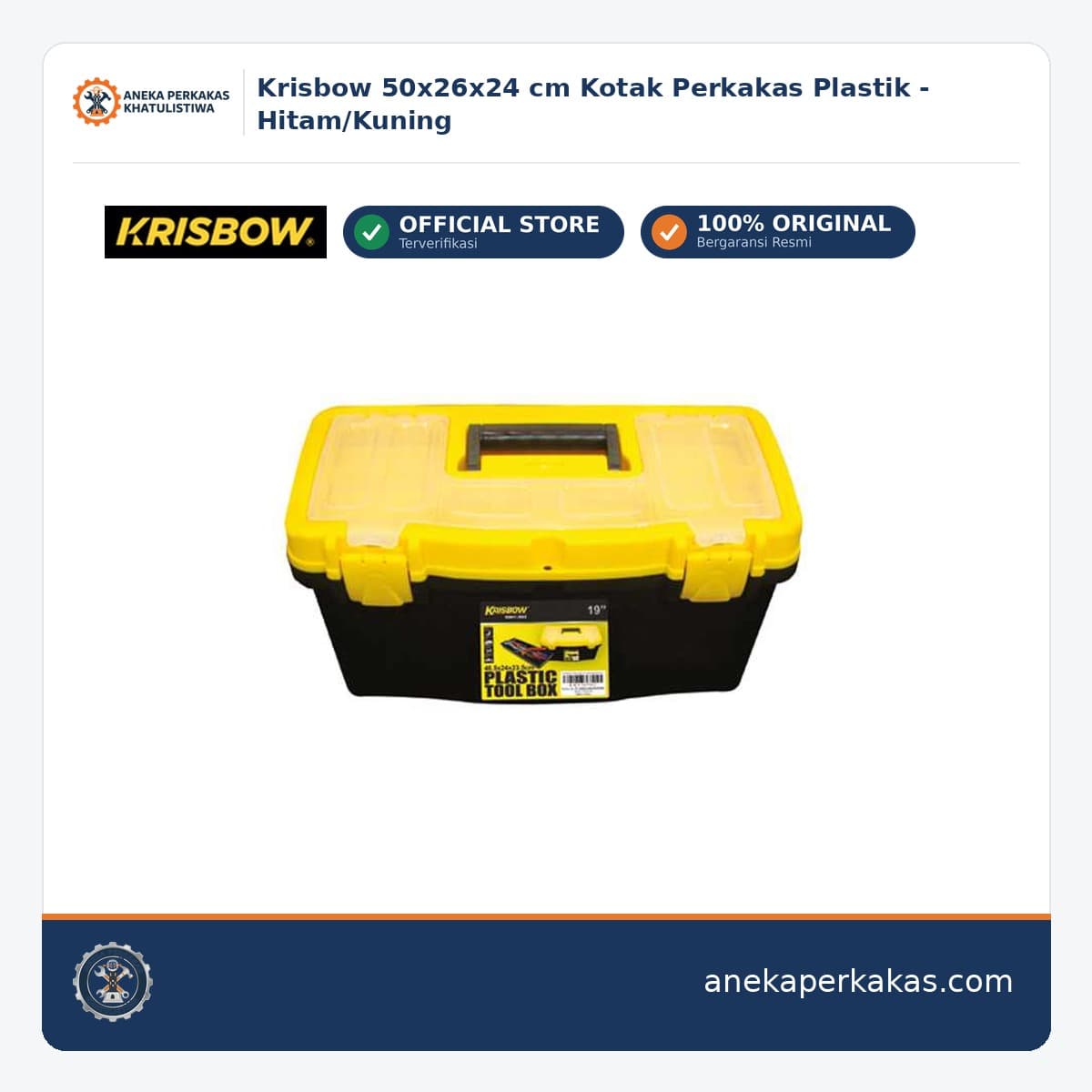 Krisbow 50x26x24 cm Kotak Perkakas Plastik - Hitam/Kuning