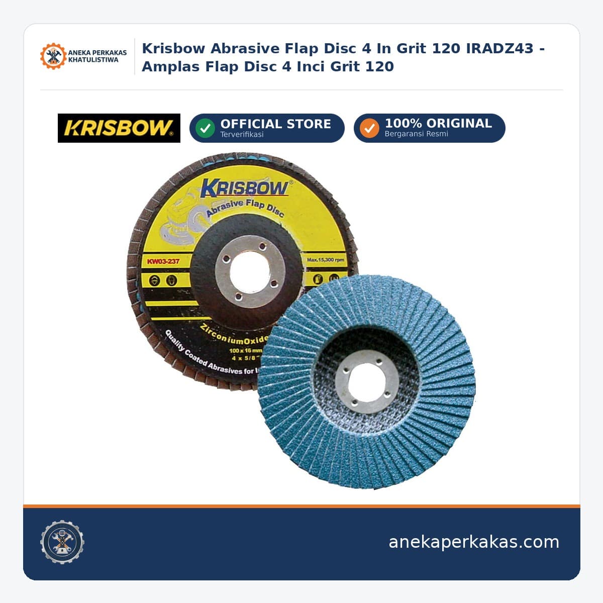 Krisbow Abrasive Flap Disc 4 In Grit 120 IRADZ43 - Amplas Flap Disc 4 Inci Grit 120