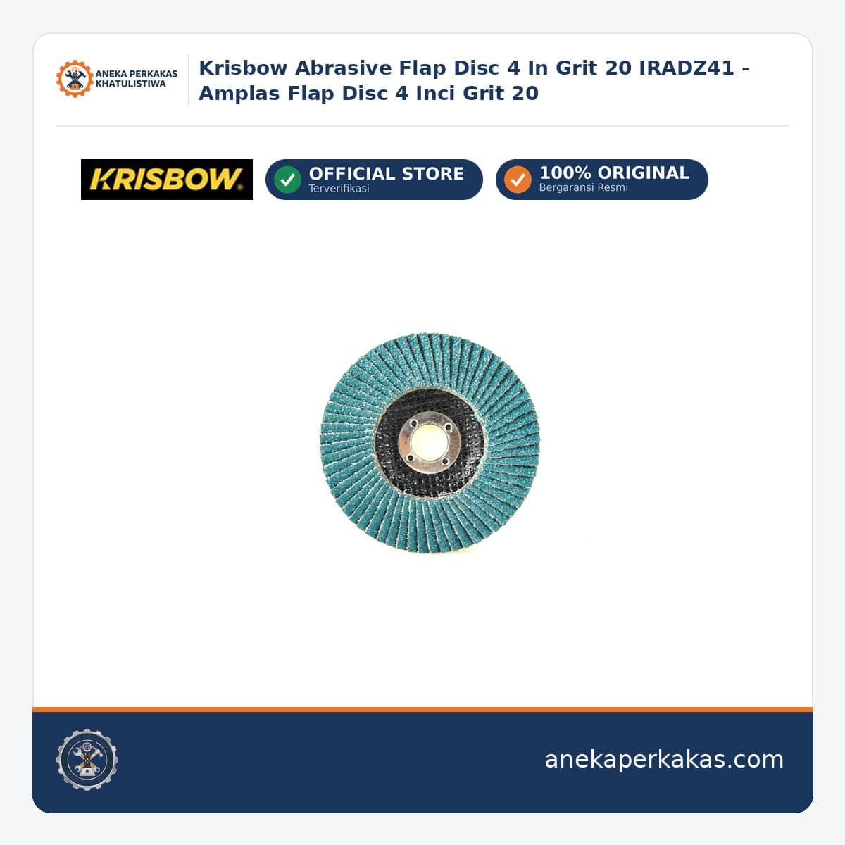 Krisbow Abrasive Flap Disc 4 In Grit 20 IRADZ41 - Amplas Flap Disc 4 Inci Grit 20