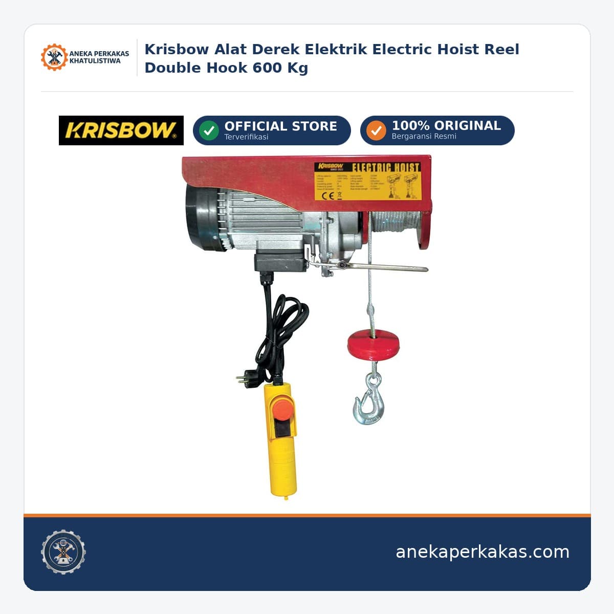 Krisbow Alat Derek Elektrik Electric Hoist Reel Double Hook 600 Kg