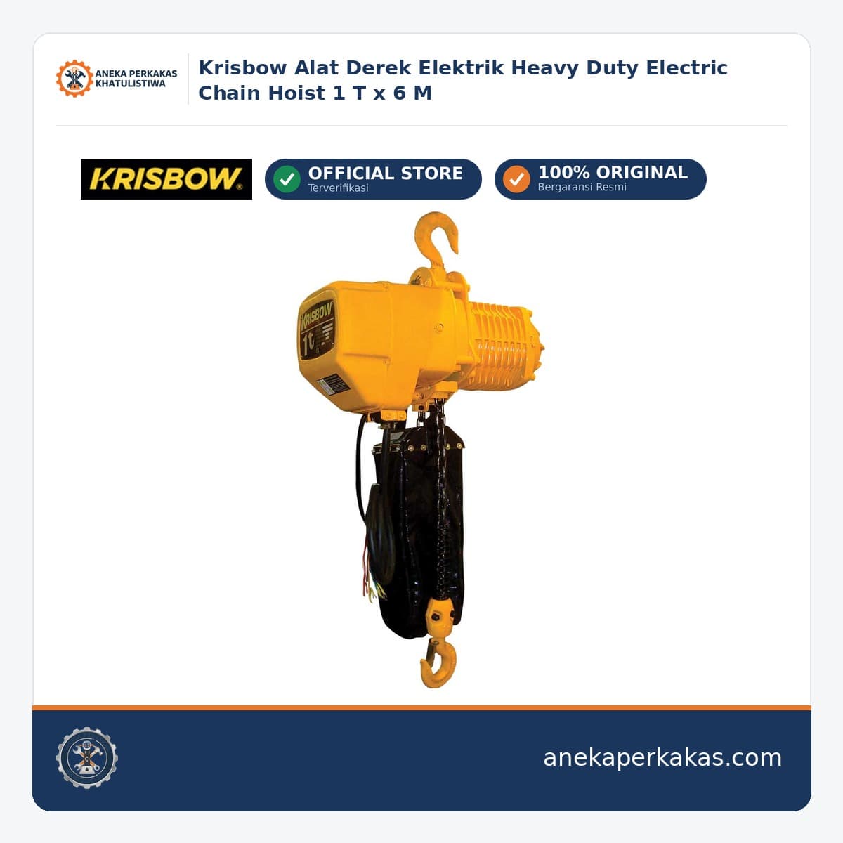 Krisbow Alat Derek Elektrik Heavy Duty Electric Chain Hoist 1 T x 6 M