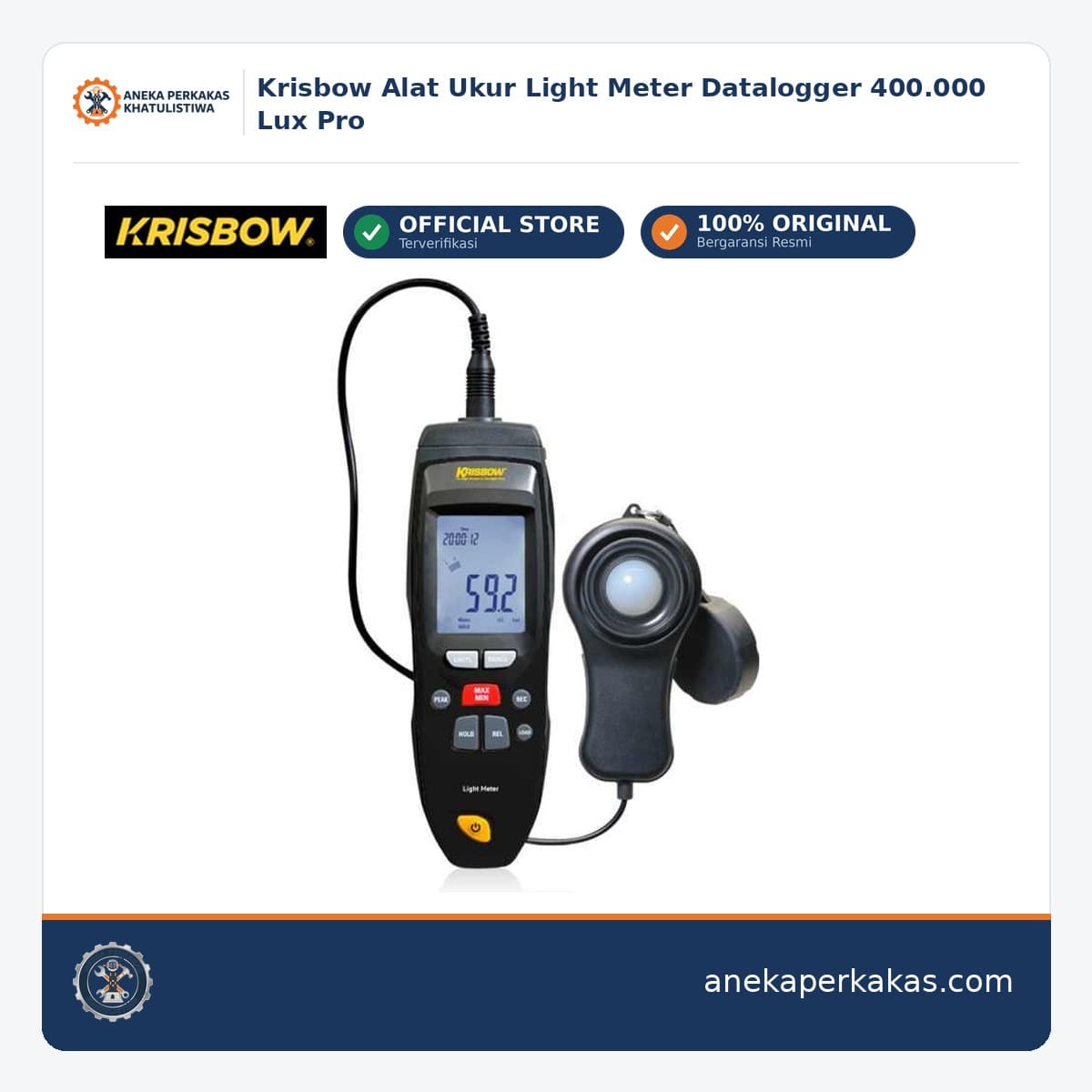 Krisbow Alat Ukur Light Meter Datalogger 400.000 Lux Pro