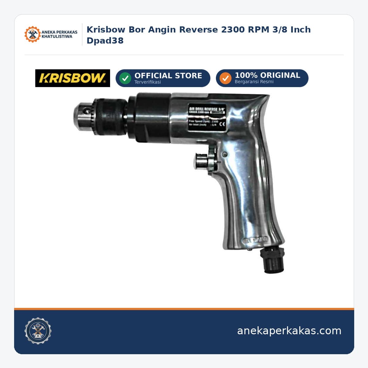 Krisbow Bor Angin Reverse 2300 RPM 3/8 Inch Dpad38