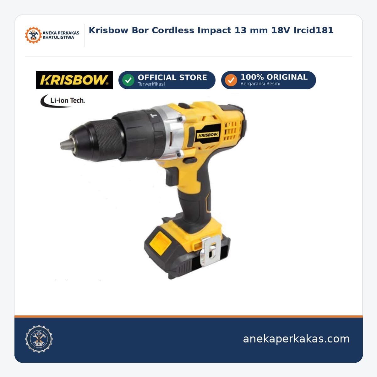 Krisbow Bor Cordless Impact 13 mm 18V Ircid181