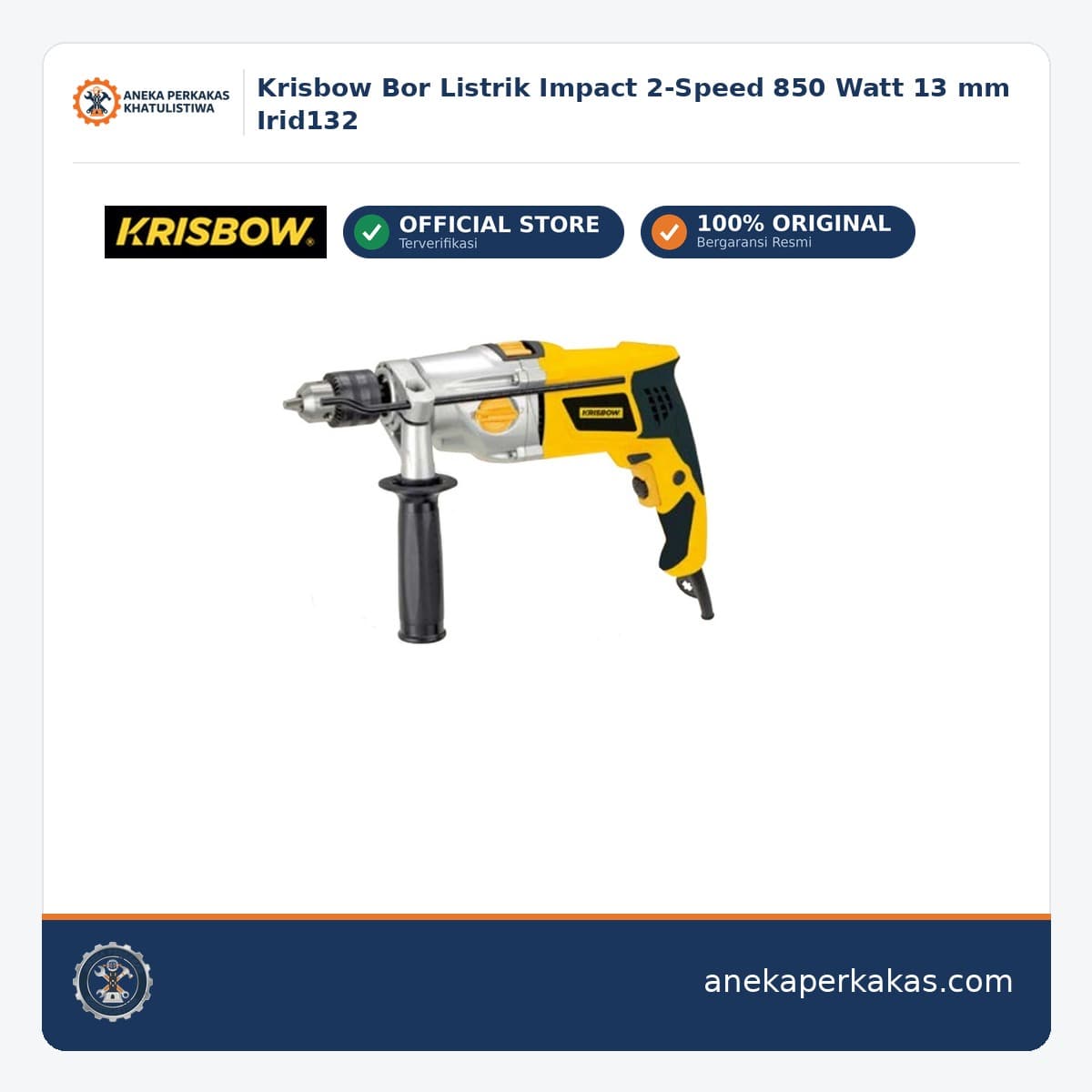 Krisbow Bor Listrik Impact 2-Speed 850 Watt 13 mm Irid132