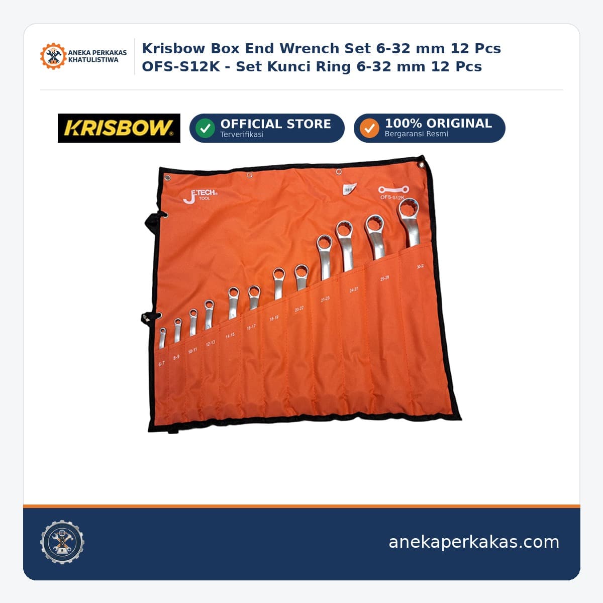 Krisbow Box End Wrench Set 6-32 mm 12 Pcs OFS-S12K - Set Kunci Ring 6-32 mm 12 Pcs
