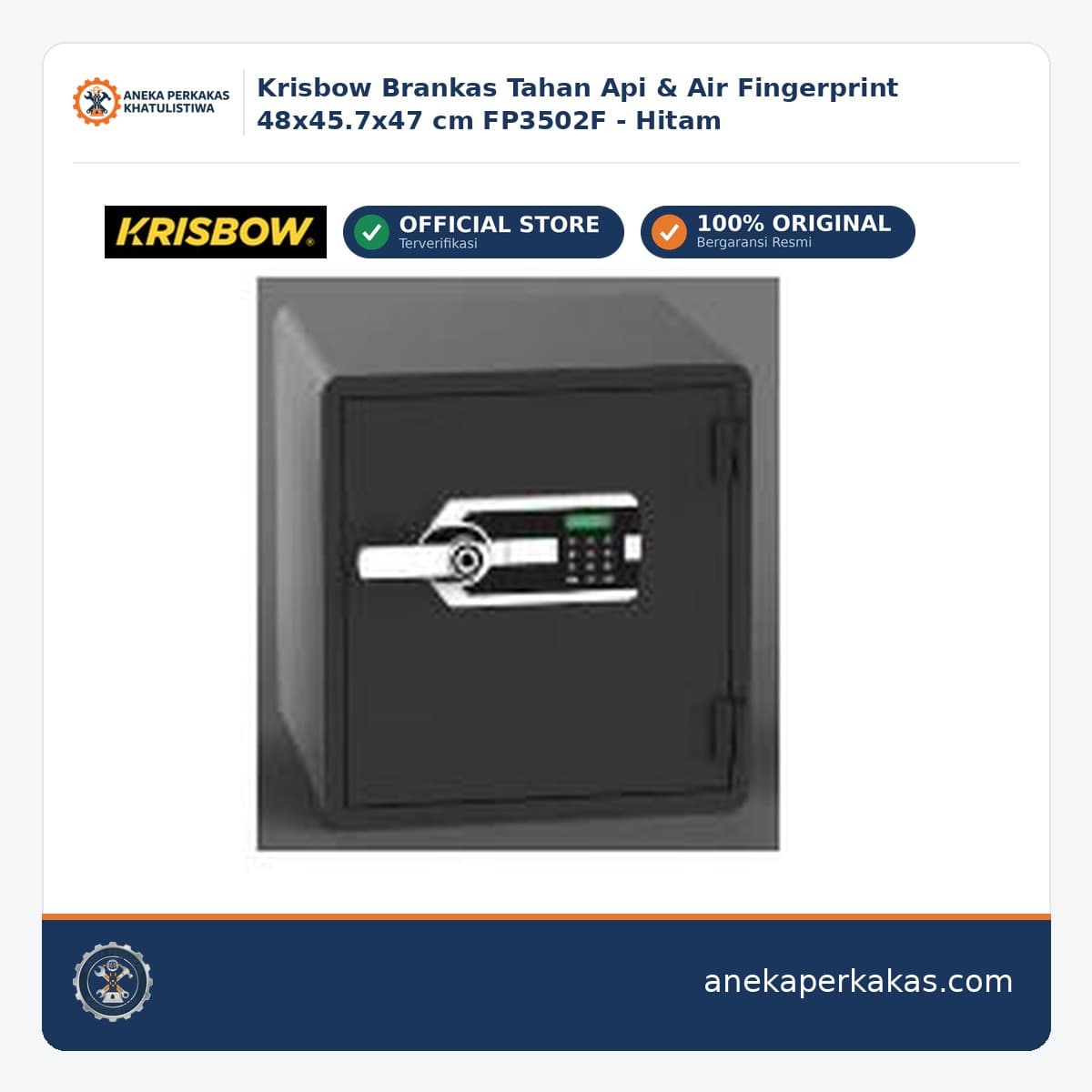 Krisbow Brankas Tahan Api & Air Fingerprint 48x45.7x47 cm FP3502F - Hitam