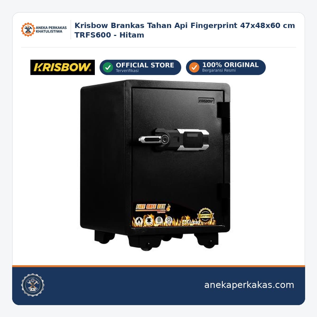 Krisbow Brankas Tahan Api Fingerprint 47x48x60 cm TRFS600 - Hitam
