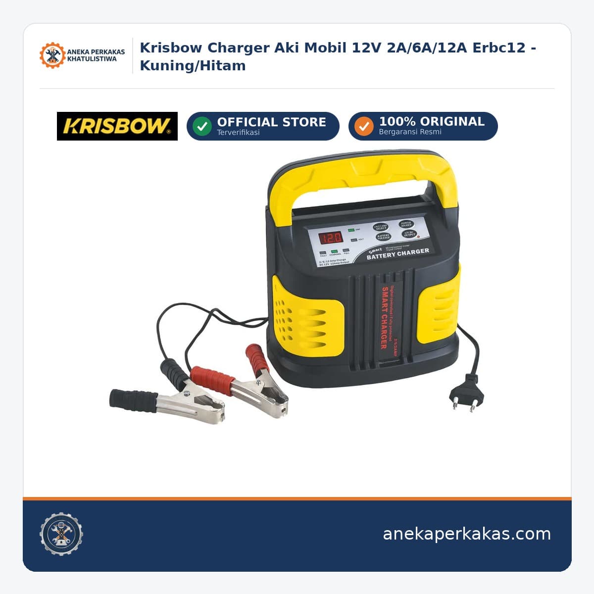 Krisbow Charger Aki Mobil 12V 2A/6A/12A Erbc12 - Kuning/Hitam