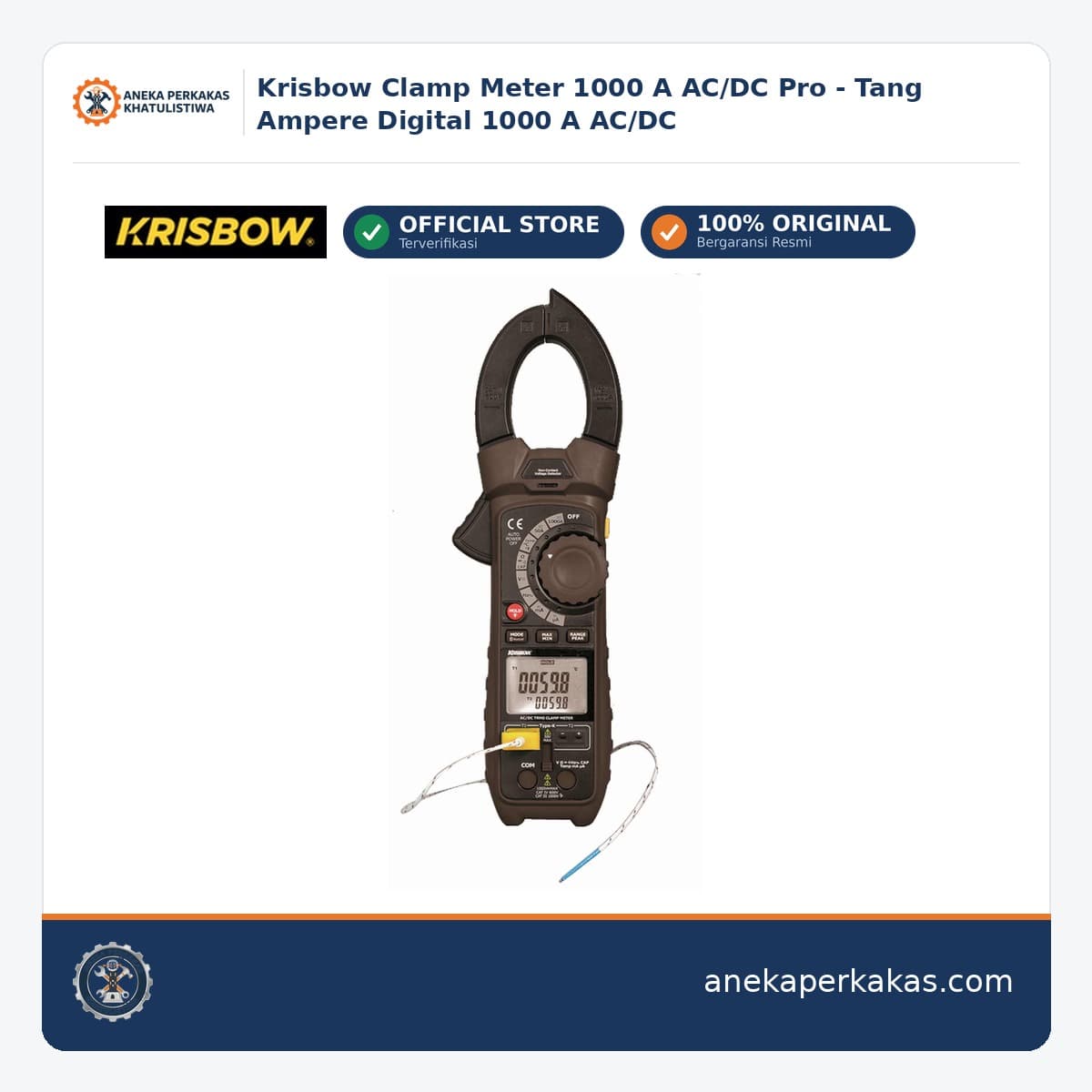 Krisbow Clamp Meter 1000 A AC/DC Pro - Tang Ampere Digital 1000 A AC/DC