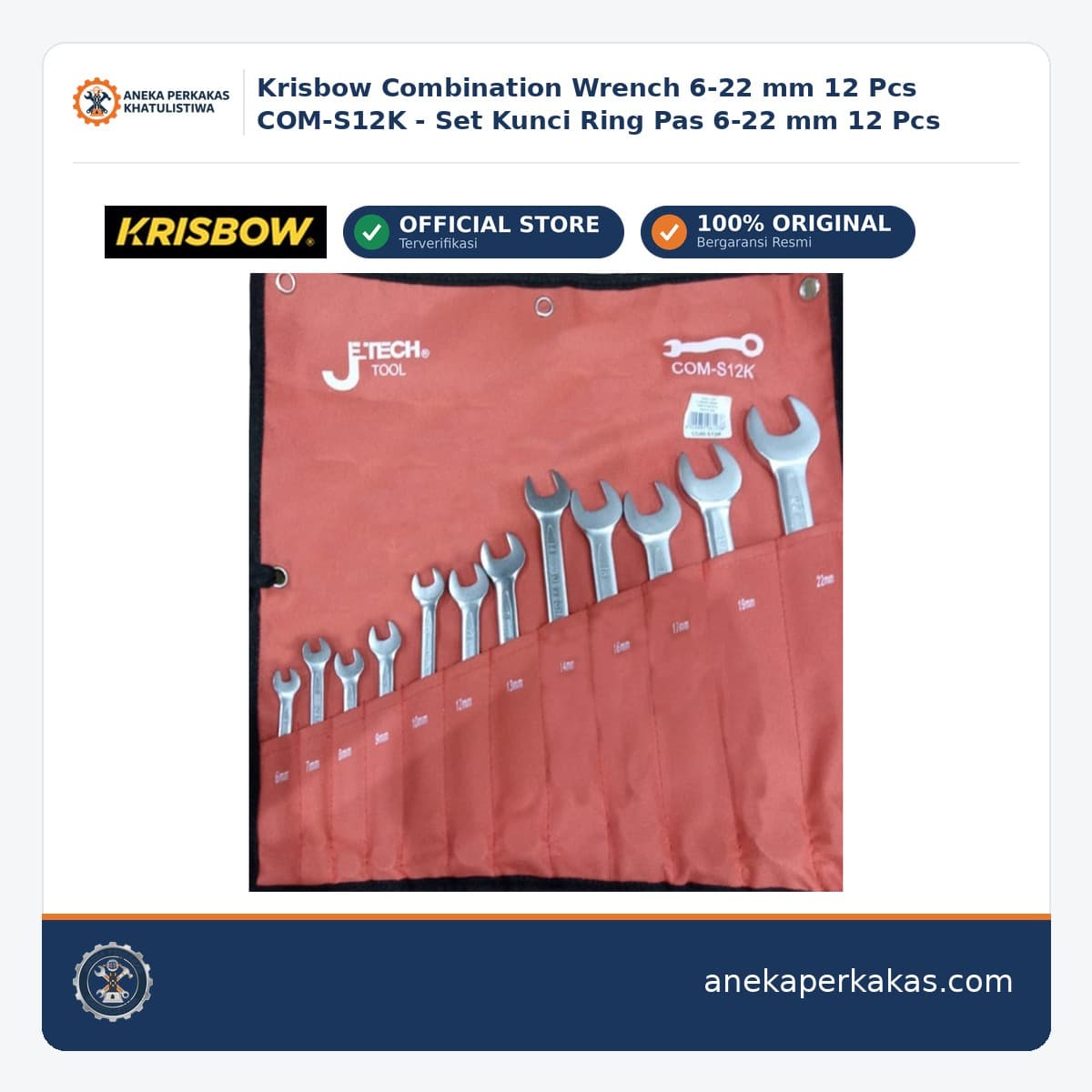 Krisbow Combination Wrench 6-22 mm 12 Pcs COM-S12K - Set Kunci Ring Pas 6-22 mm 12 Pcs