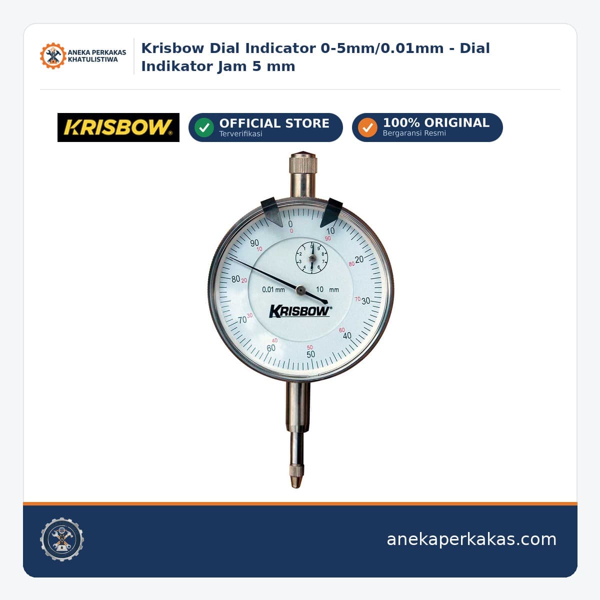Krisbow Dial Indicator 0-5mm/0.01mm - Dial Indikator Jam 5 mm