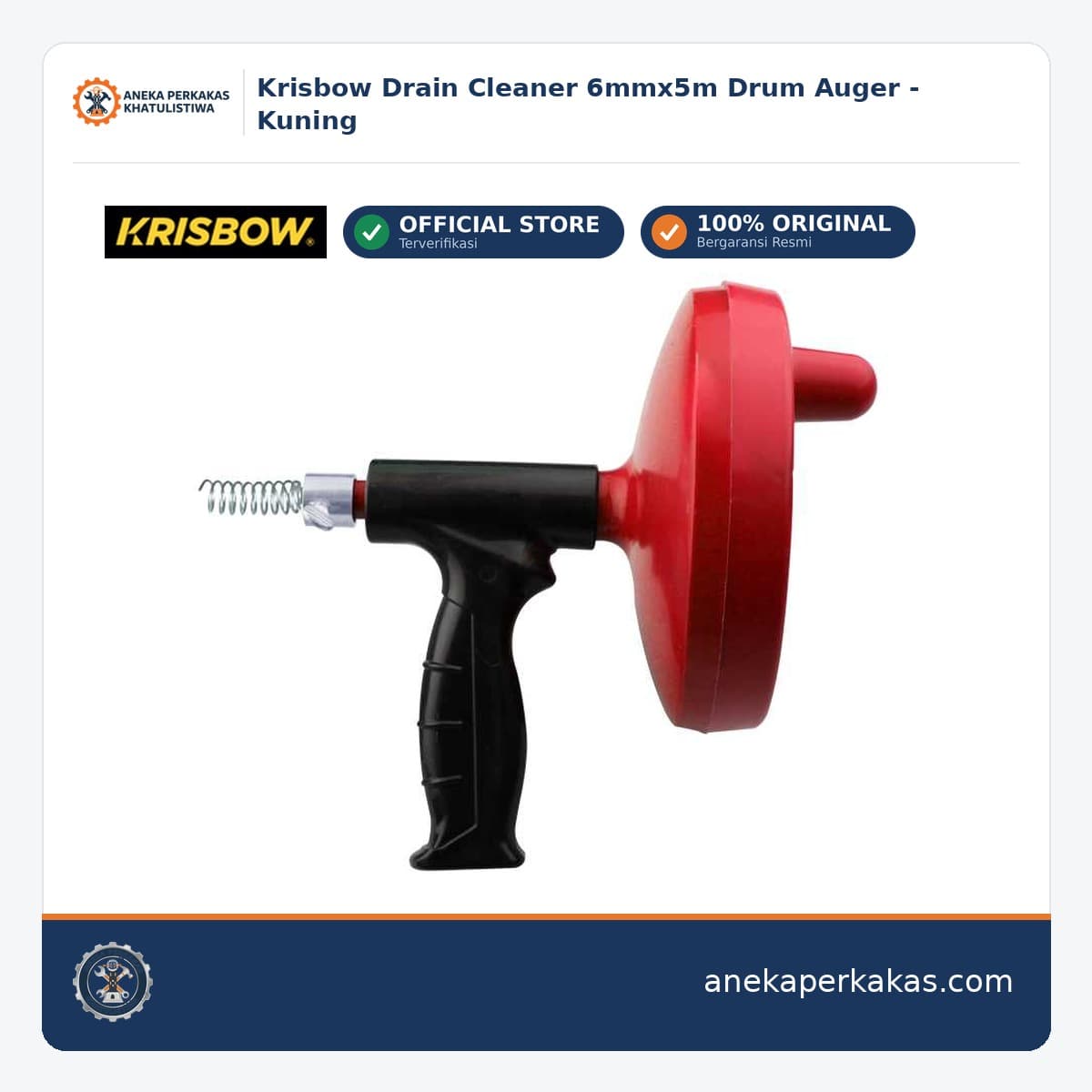 Krisbow Drain Cleaner 6mmx5m Drum Auger - Kuning