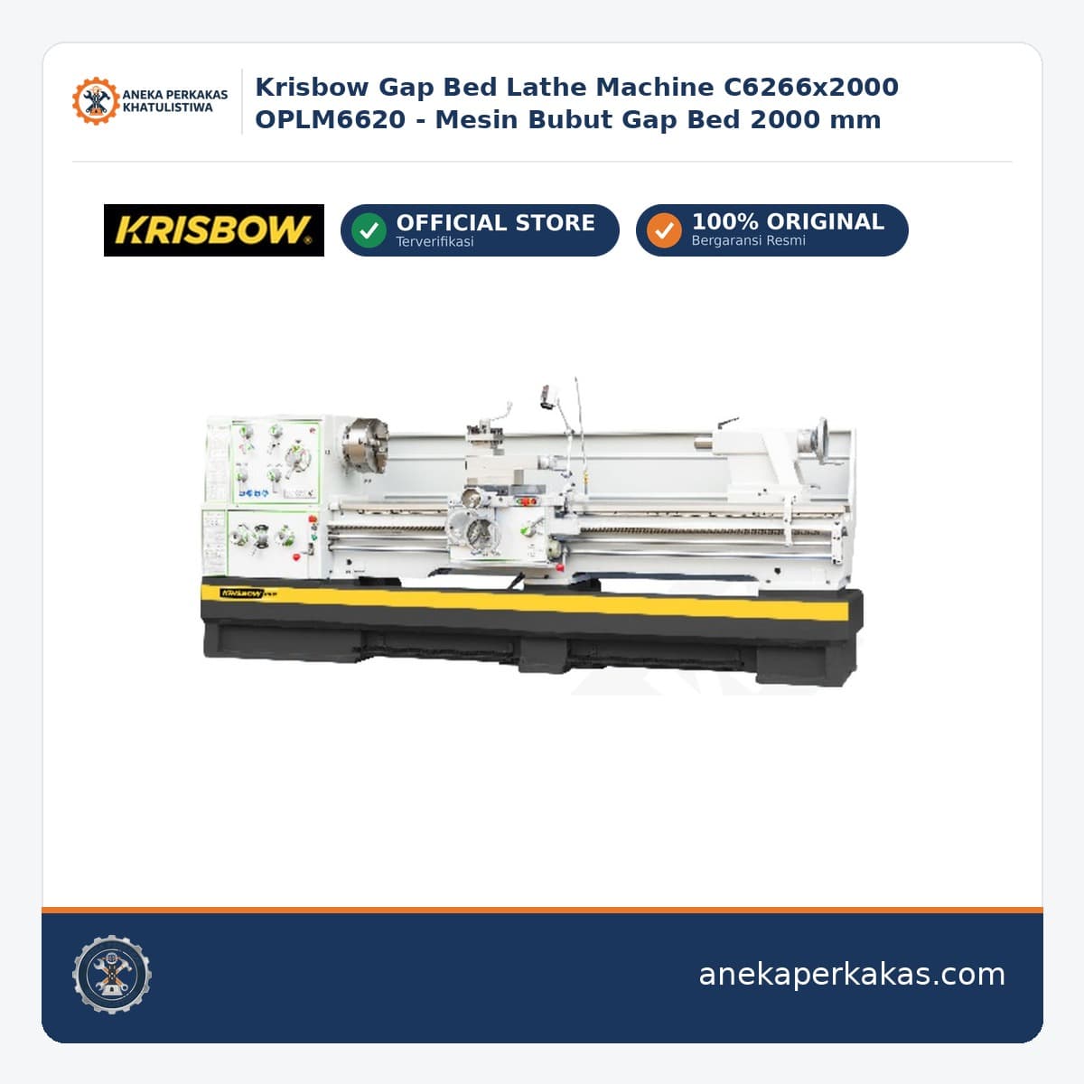 Krisbow Gap Bed Lathe Machine C6266x2000 OPLM6620 - Mesin Bubut Gap Bed 2000 mm