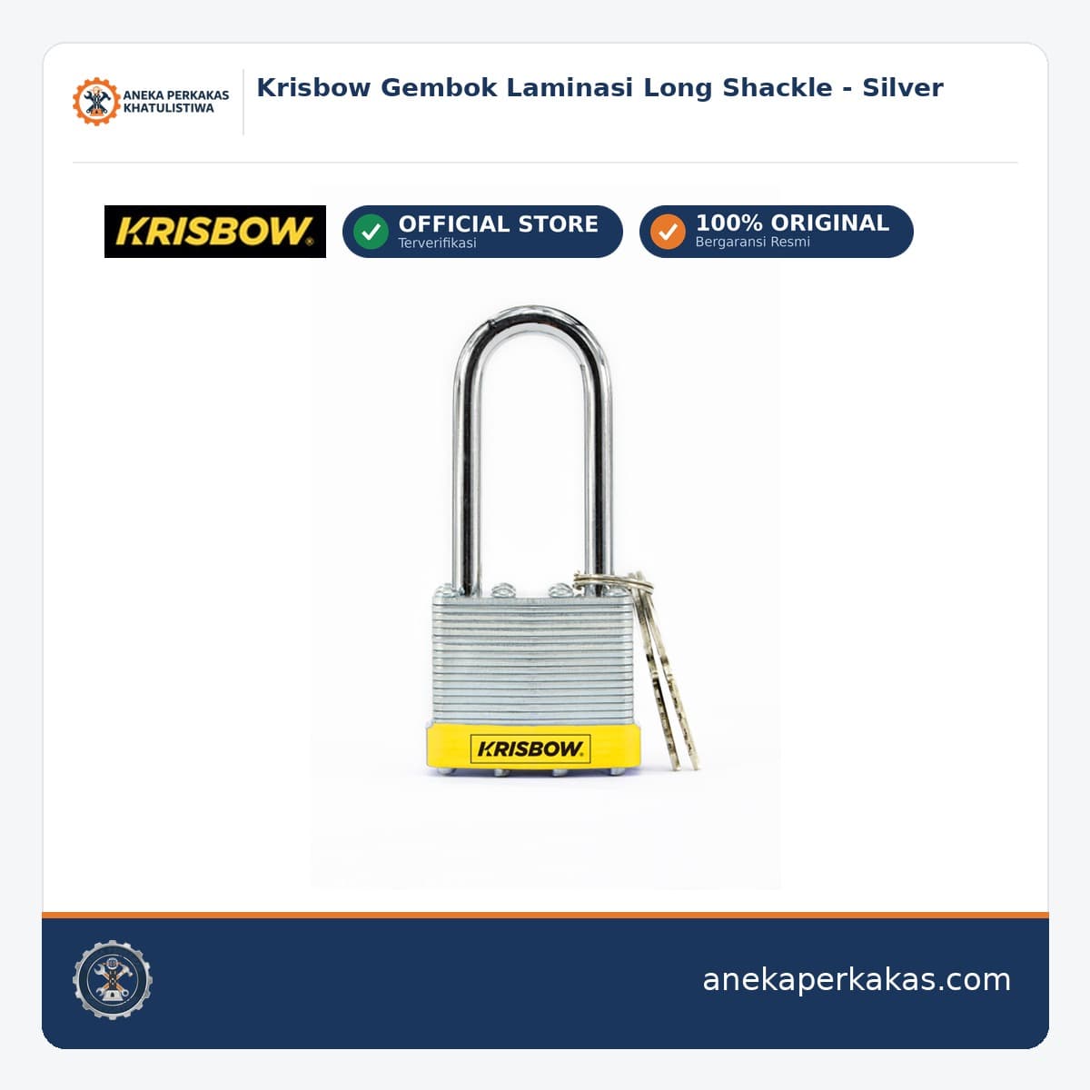 Krisbow Gembok Laminasi Long Shackle - Silver