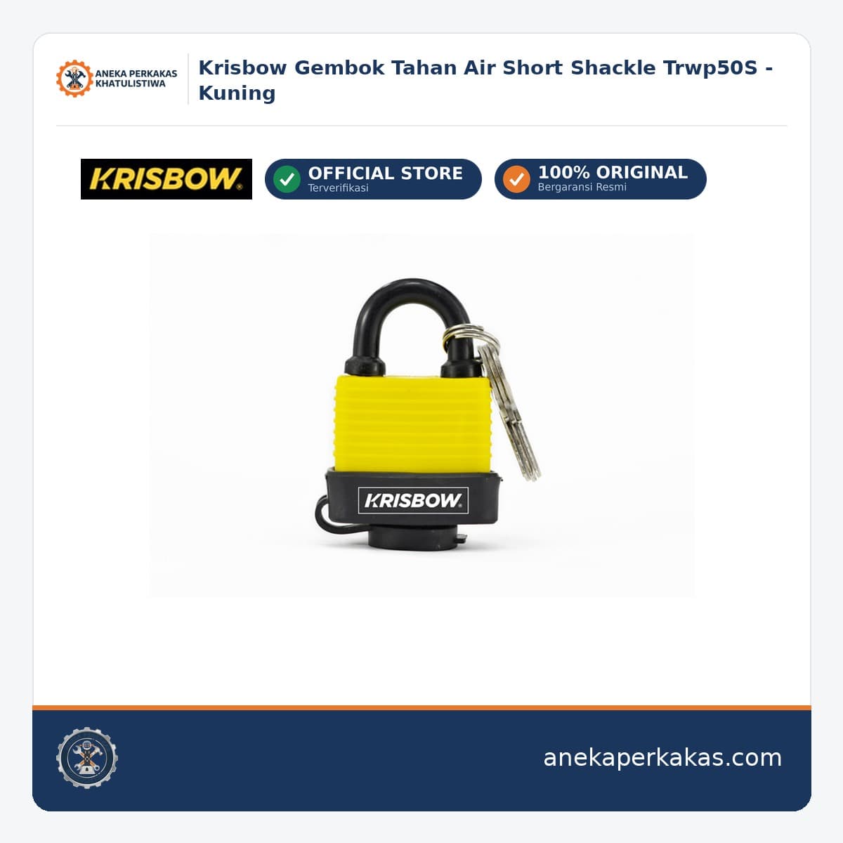Krisbow Gembok Tahan Air Short Shackle Trwp50S - Kuning