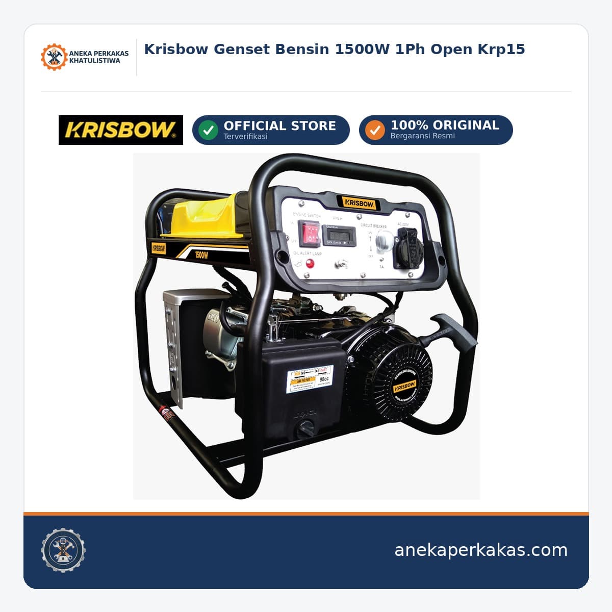 Krisbow Genset Bensin 1500W 1Ph Open Krp15