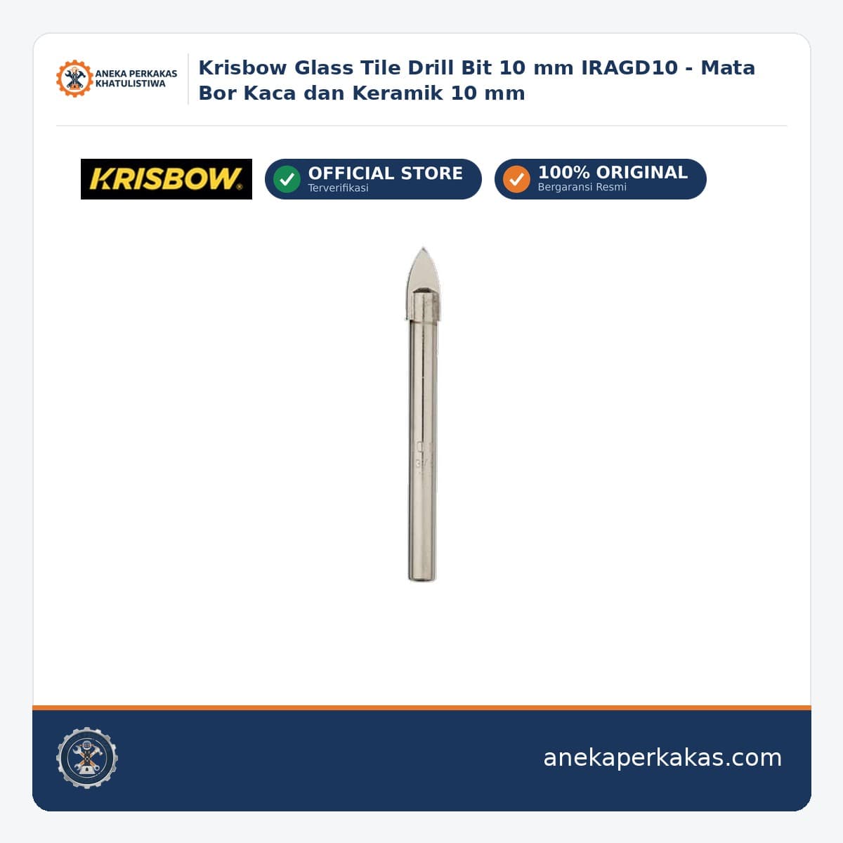 Krisbow Glass Tile Drill Bit 10 mm IRAGD10 - Mata Bor Kaca dan Keramik 10 mm