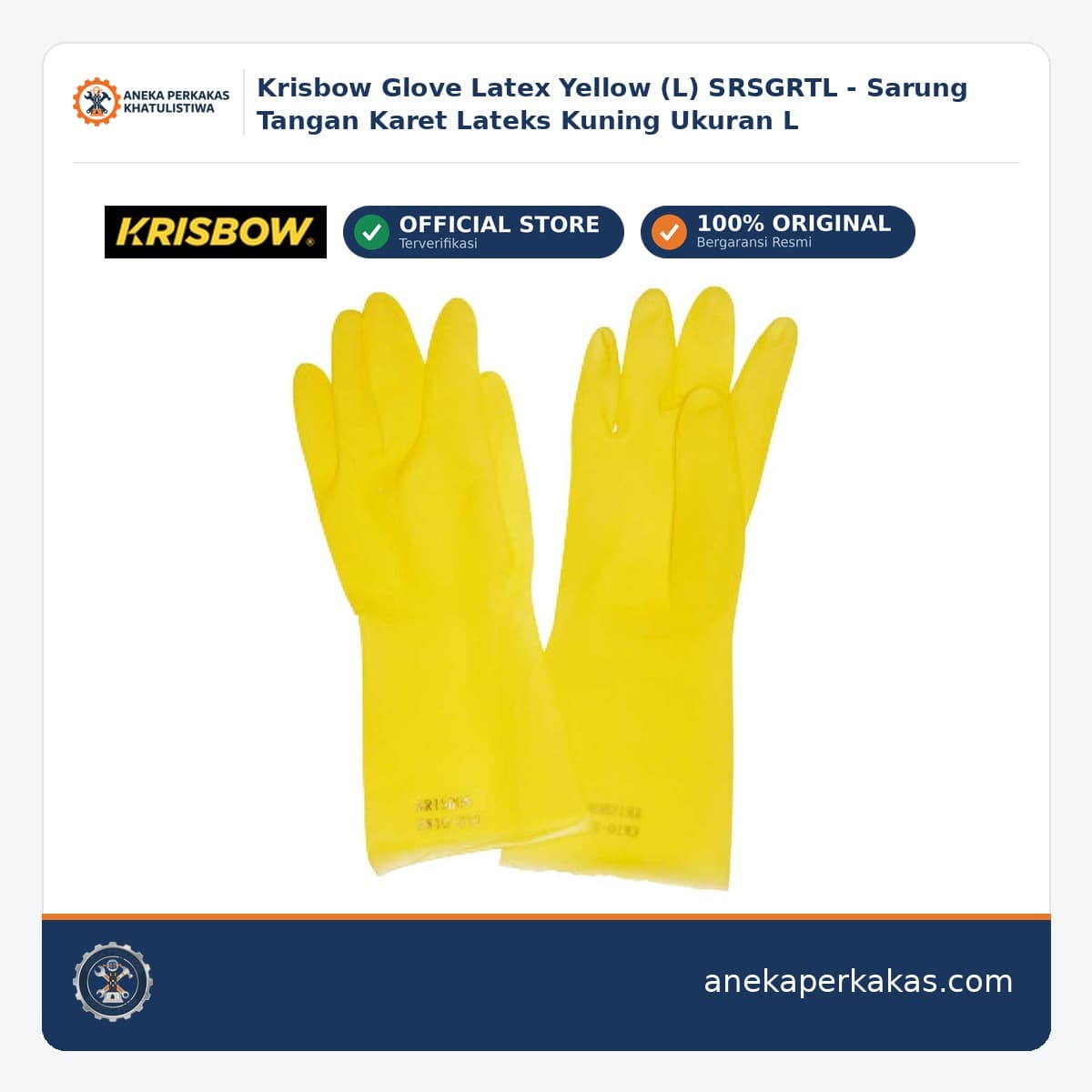 Krisbow Glove Latex Yellow (L) SRSGRTL - Sarung Tangan Karet Lateks Kuning Ukuran L