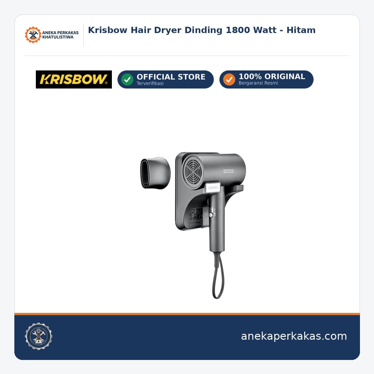 Krisbow Hair Dryer Dinding 1800 Watt - Hitam