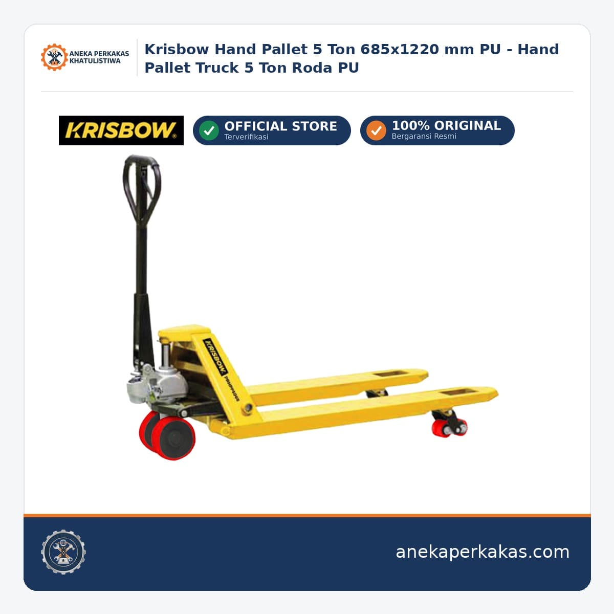 Krisbow Hand Pallet 5 Ton 685x1220 mm PU - Hand Pallet Truck 5 Ton Roda PU