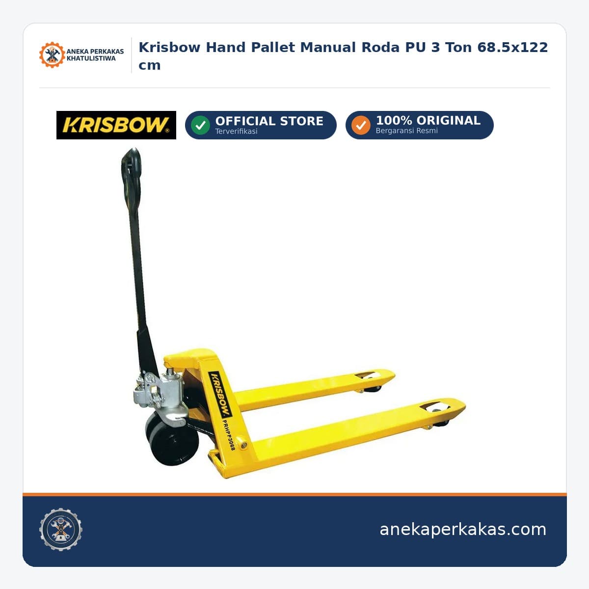 Krisbow Hand Pallet Manual Roda PU 3 Ton 68.5x122 cm