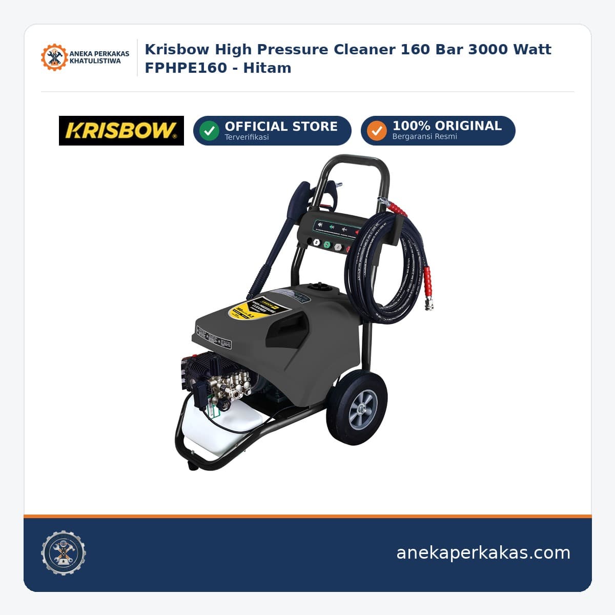 Krisbow High Pressure Cleaner 160 Bar 3000 Watt FPHPE160 - Hitam