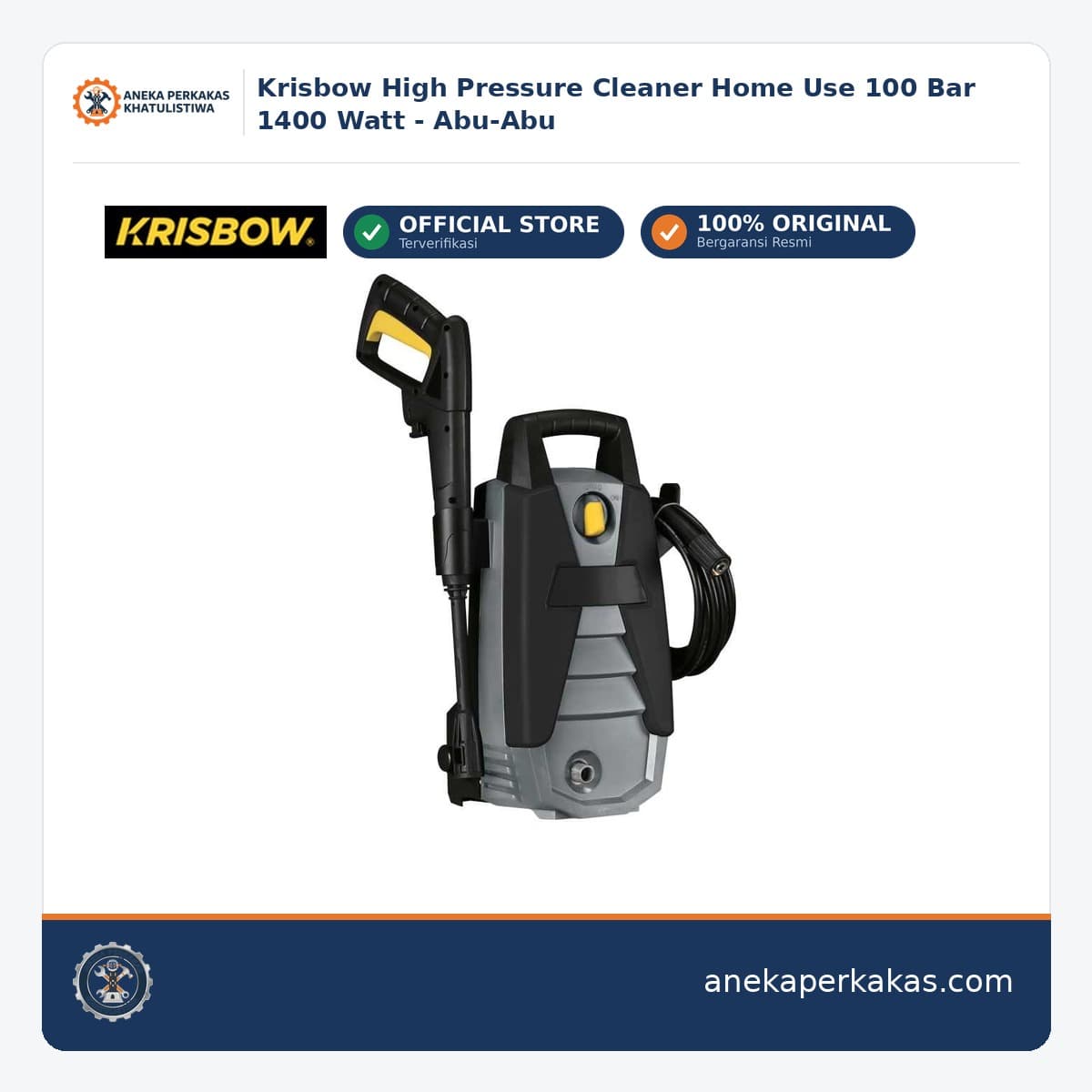 Krisbow High Pressure Cleaner Home Use 100 Bar 1400 Watt - Abu-Abu