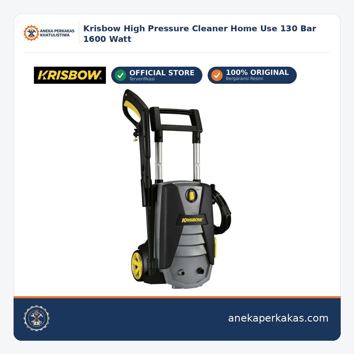 Krisbow High Pressure Cleaner Home Use 130 Bar 1600 Watt