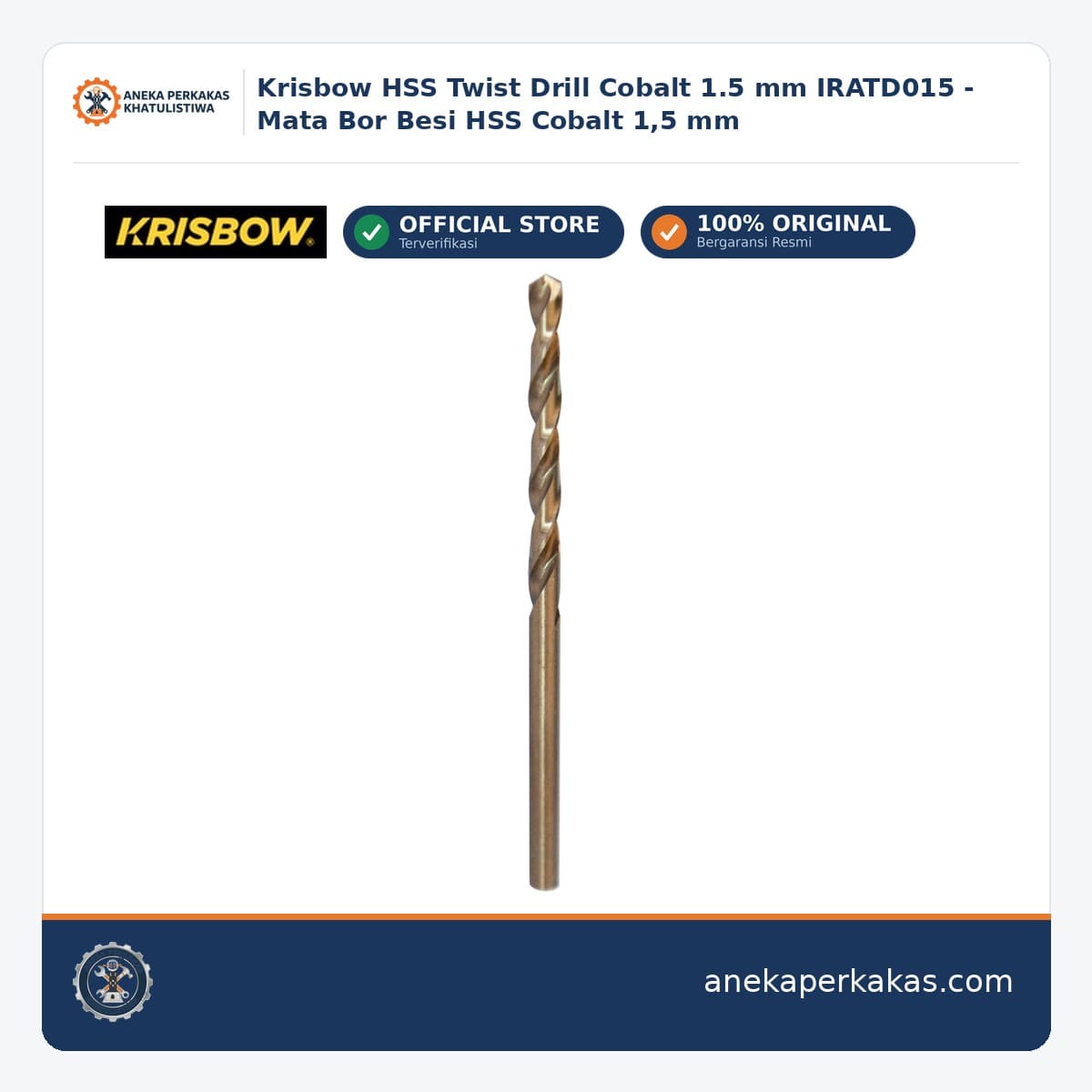 Krisbow HSS Twist Drill Cobalt 1.5 mm IRATD015 - Mata Bor Besi HSS Cobalt 1,5 mm