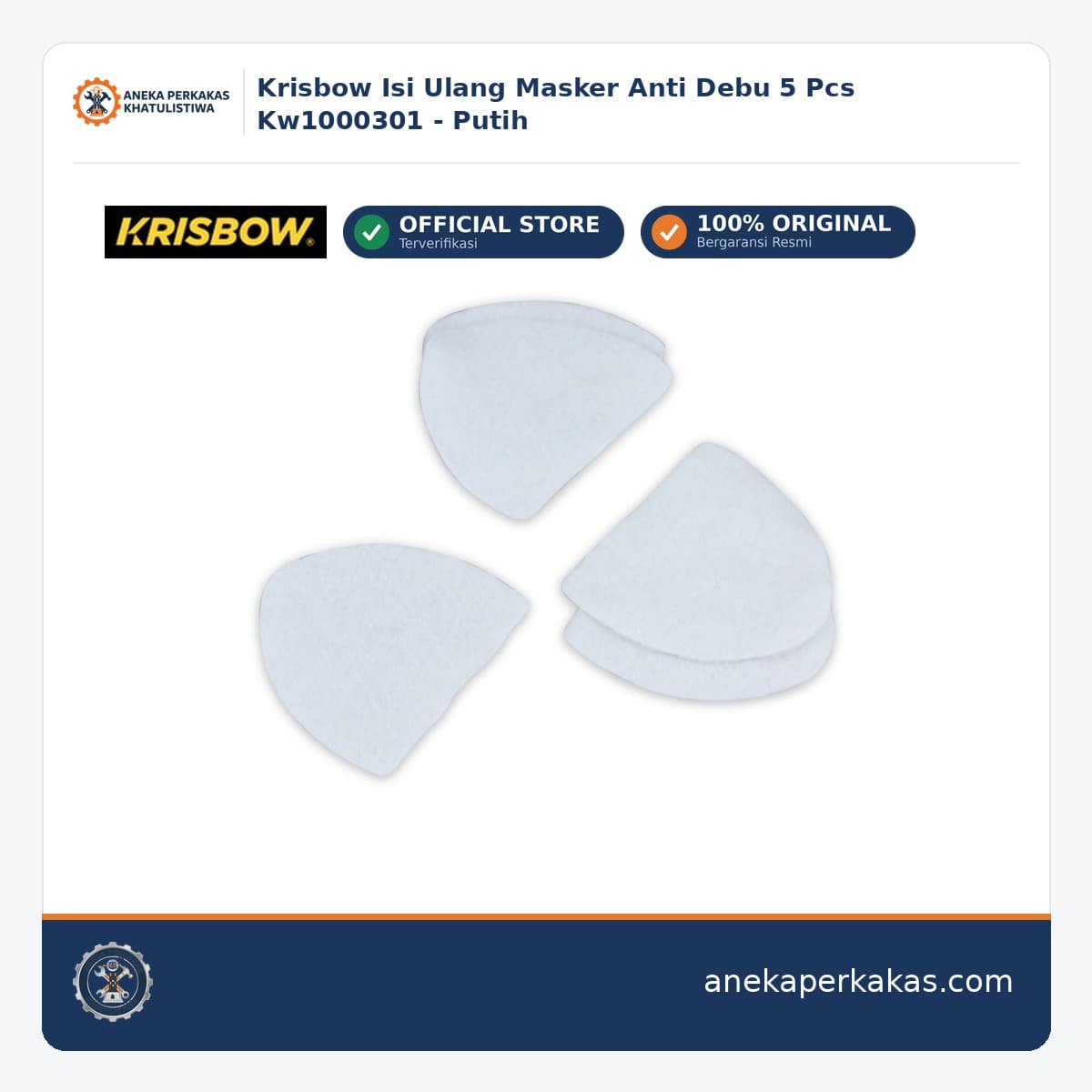 Krisbow Isi Ulang Masker Anti Debu 5 Pcs Kw1000301 - Putih