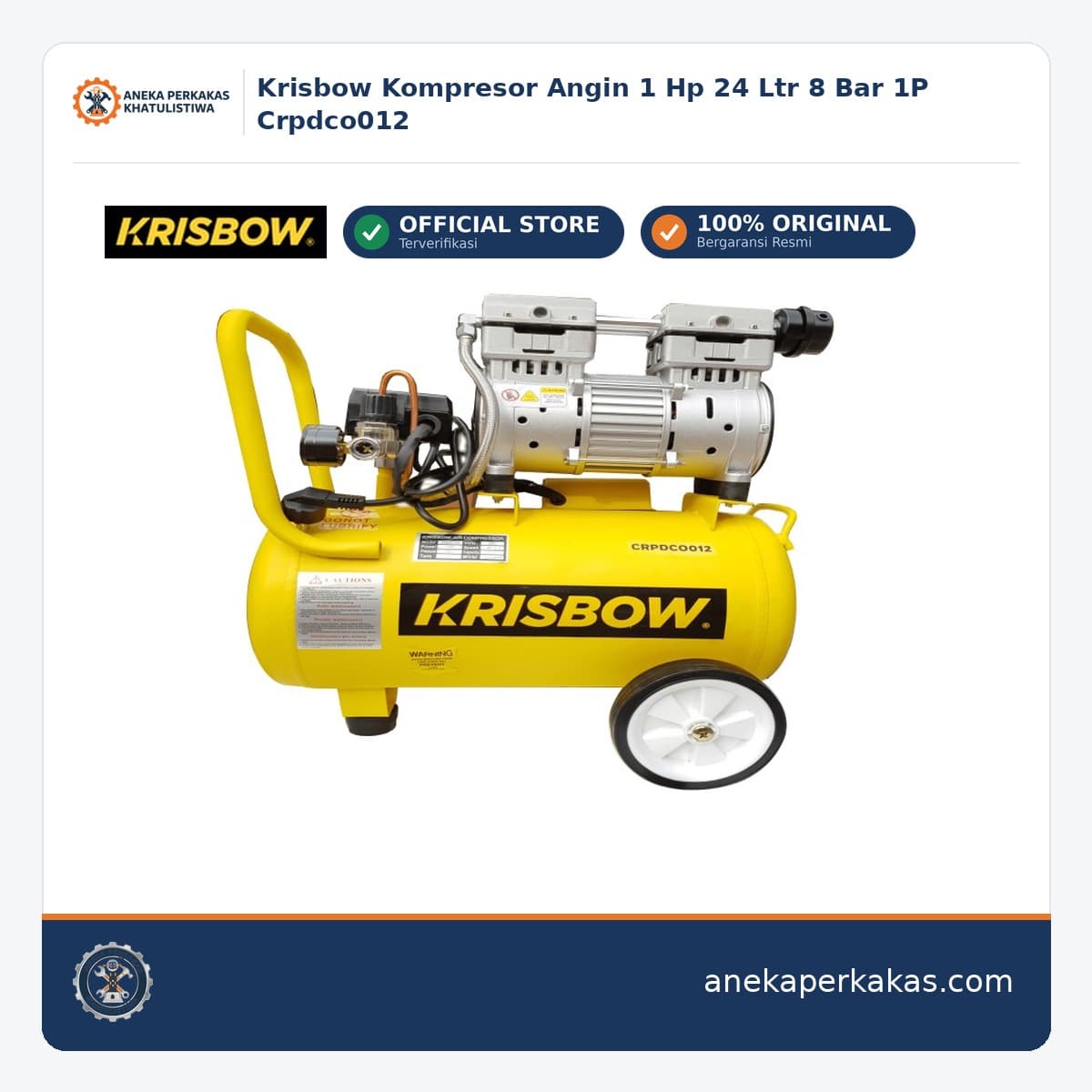 Krisbow Kompresor Angin 1 Hp 24 Ltr 8 Bar 1P Crpdco012