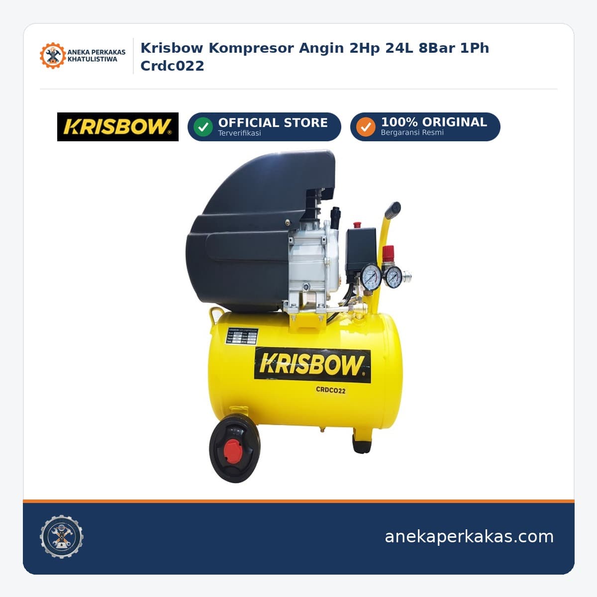 Krisbow Kompresor Angin 2Hp 24L 8Bar 1Ph Crdc022