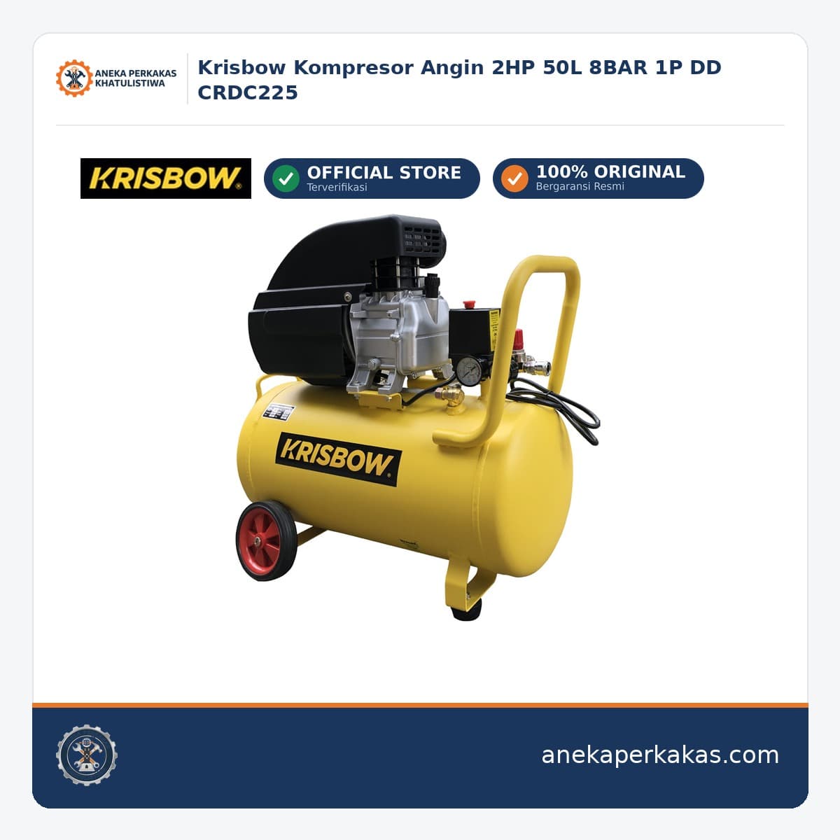 Krisbow Kompresor Angin 2HP 50L 8BAR 1P DD CRDC225