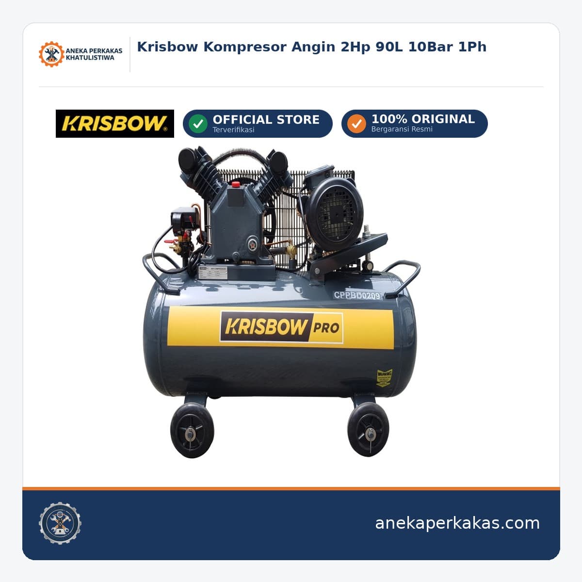 Krisbow Kompresor Angin 2Hp 90L 10Bar 1Ph