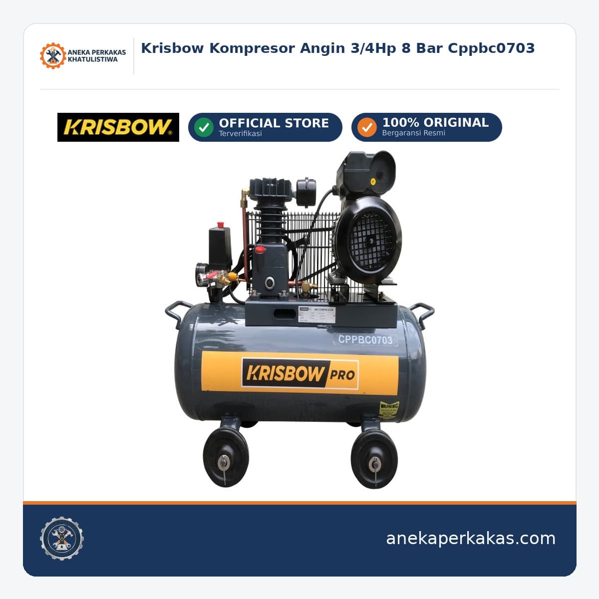 Krisbow Kompresor Angin 3/4Hp 8 Bar Cppbc0703
