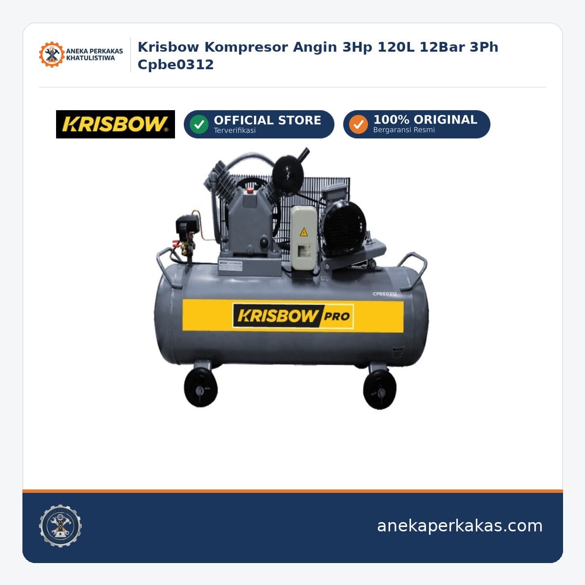 Krisbow Kompresor Angin 3Hp 120L 12Bar 3Ph Cpbe0312