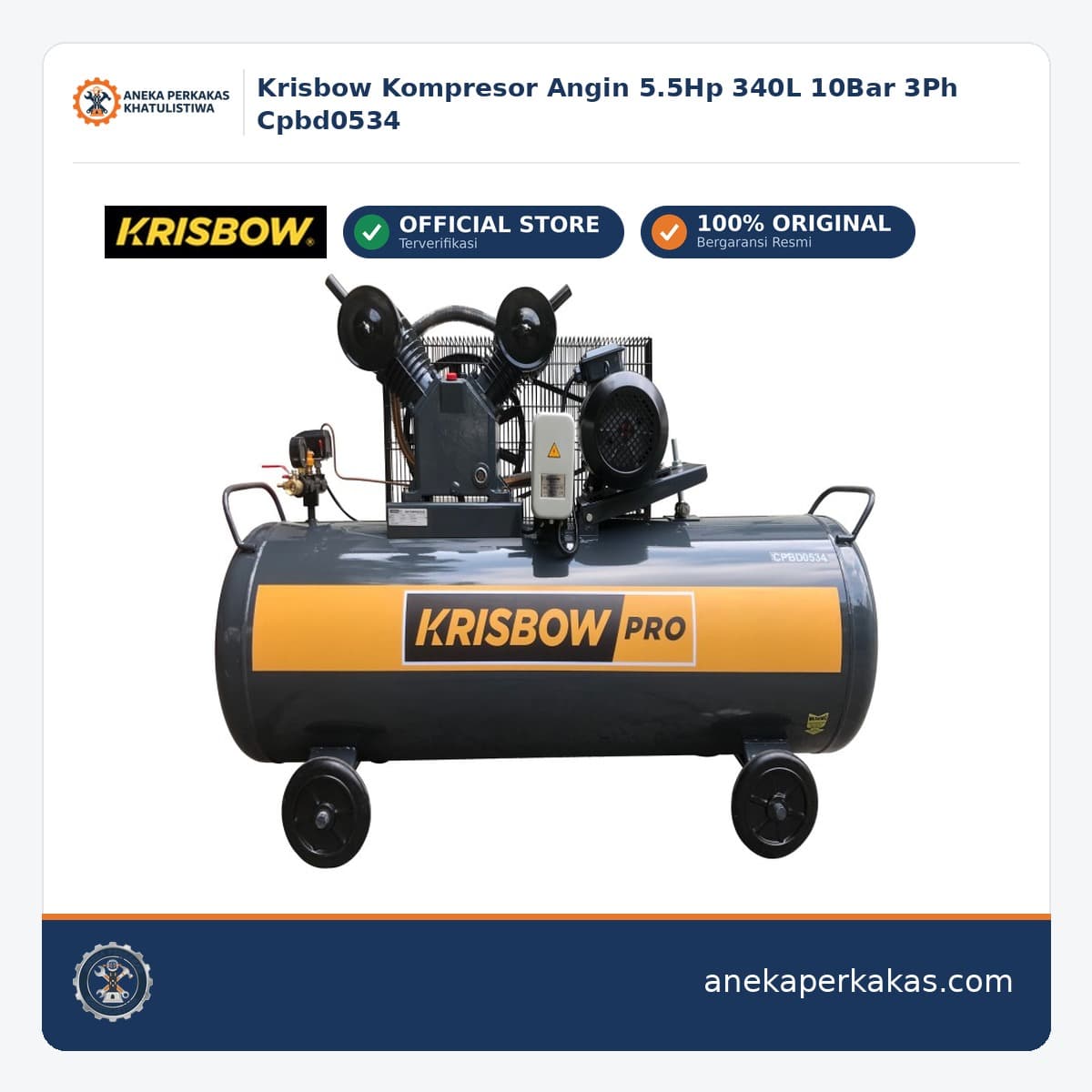 Krisbow Kompresor Angin 5.5Hp 340L 10Bar 3Ph Cpbd0534