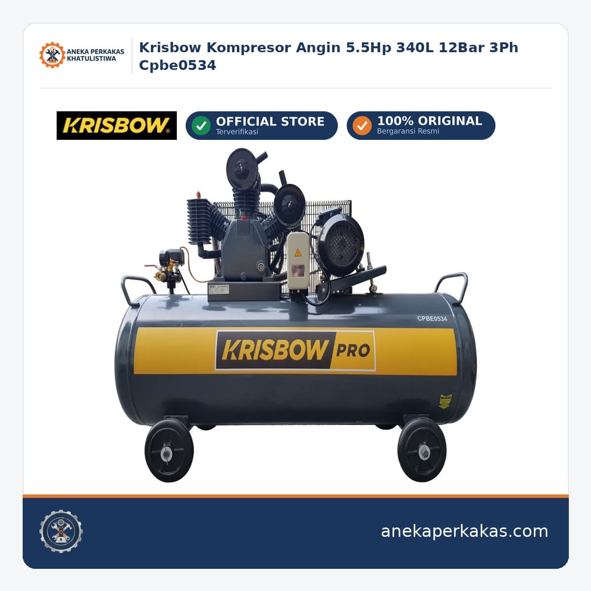 Krisbow Kompresor Angin 5.5Hp 340L 12Bar 3Ph Cpbe0534