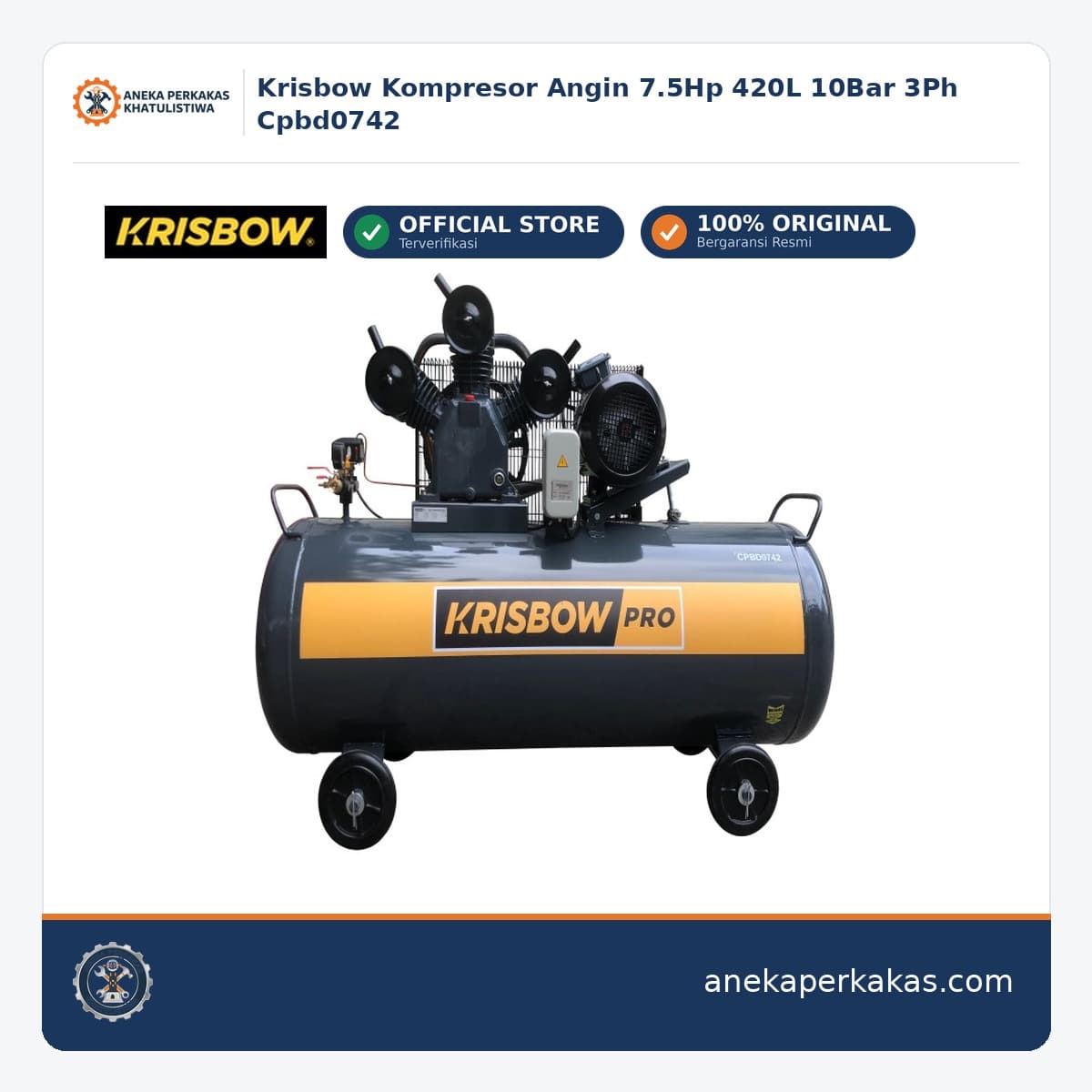 Krisbow Kompresor Angin 7.5Hp 420L 10Bar 3Ph Cpbd0742